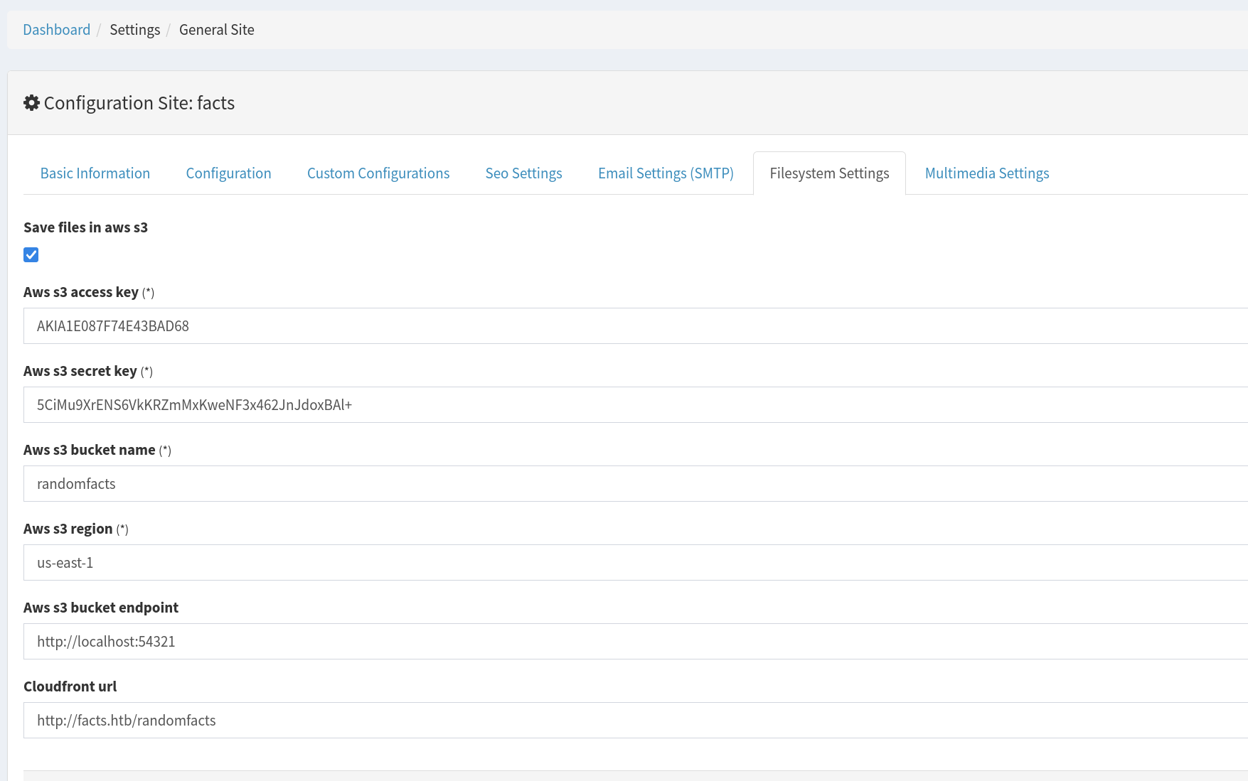 S3 credentials in CMS settings